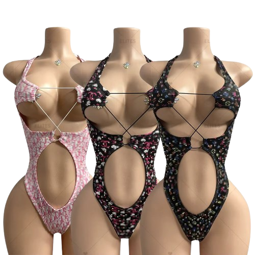 Rhinestone Cutout One-Piece Bodysuit