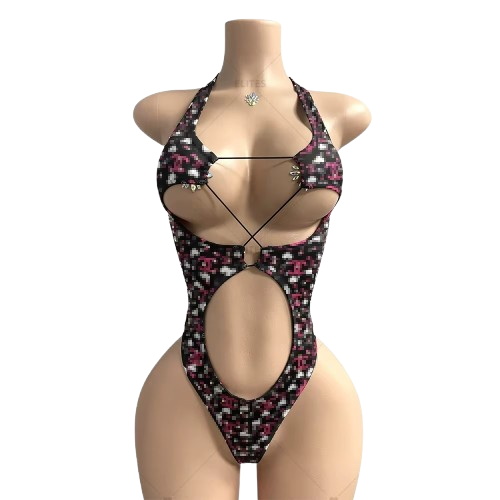 Rhinestone Cutout One-Piece Bodysuit