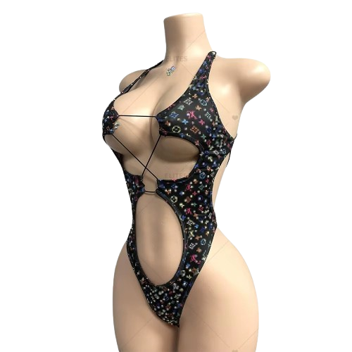 Rhinestone Cutout One-Piece Bodysuit