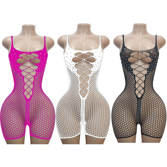 Enterizo de malla con amarre frontal y transparencias