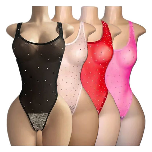 Body transparente con pedrerÃ­a y corte tanga. Sexy y ajustado.